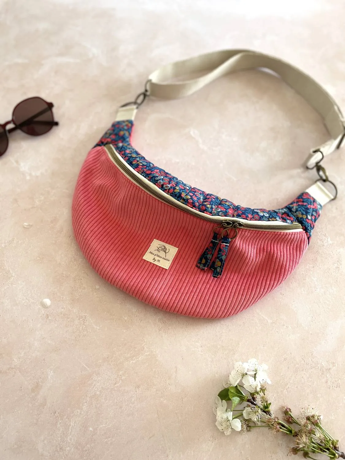 Banane velours corail et Liberty Wiltshire Navy Blue – Image 3