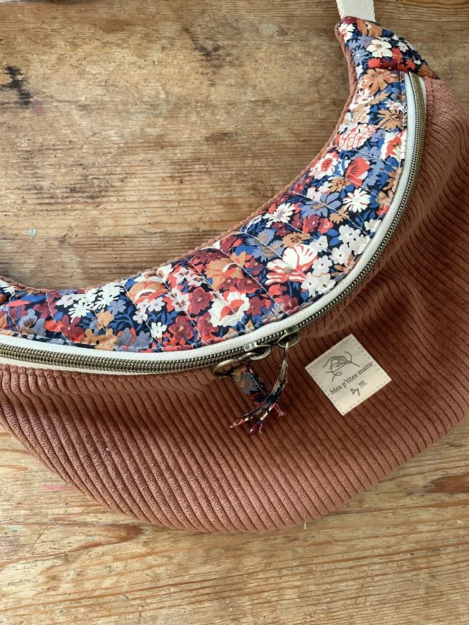 sac banane velours marron et coton Liberty original