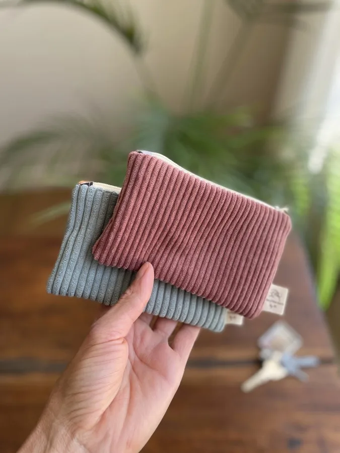 porte-monnais zippés en velours et coton personnalisables