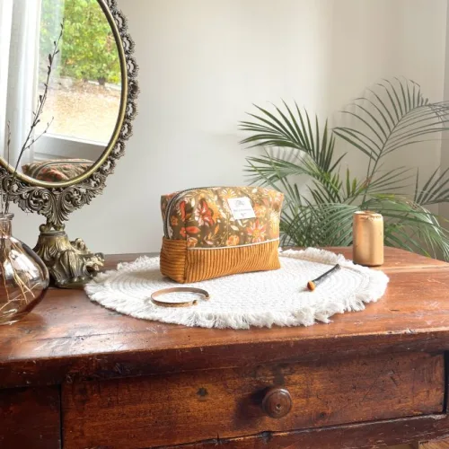 Trousse beauté en velours et coton Claude