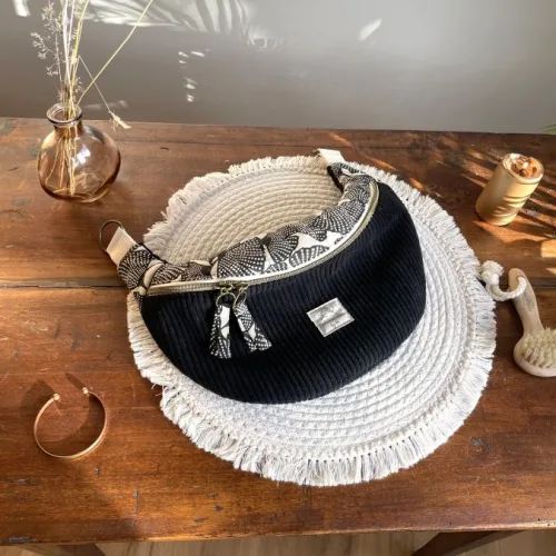 Sac banane velours noir et Ginko