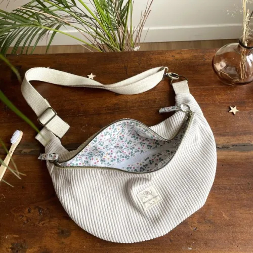 Sac banane velours crème