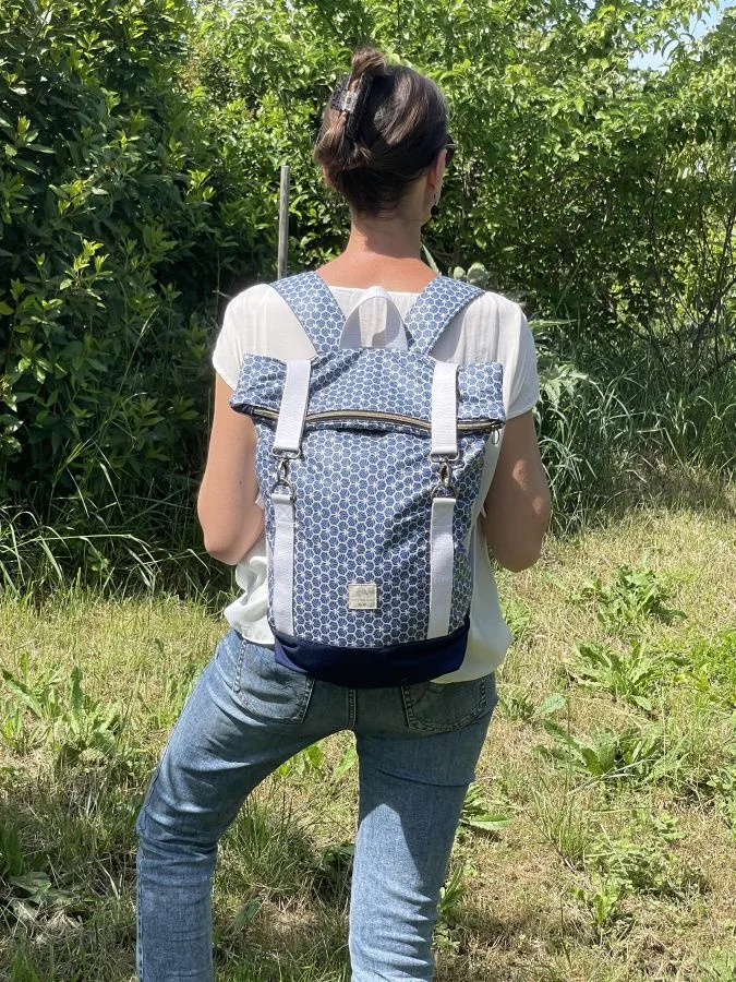 sac à dos imprimé japonais bleu marine, imperméable
