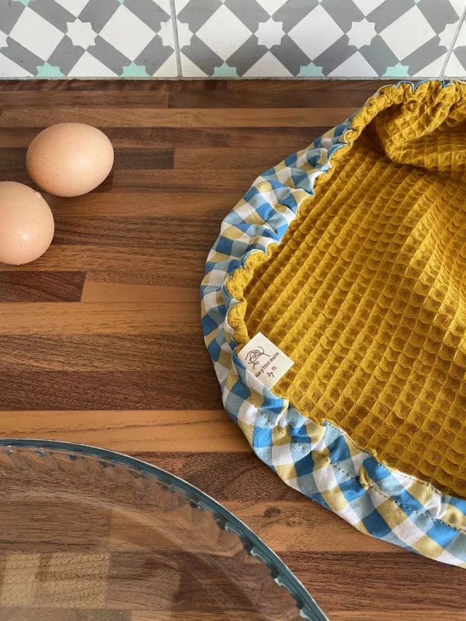 Charlotte coton couvre-plat Vichy jaune et bleu – Image 2