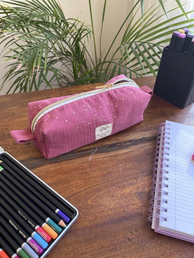 Trousse d'école double gaze framboise – Image 2