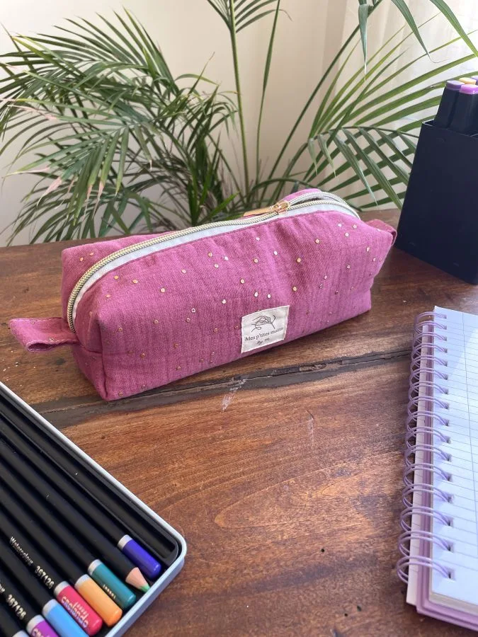 Trousse d'école double gaze framboise – Image 3