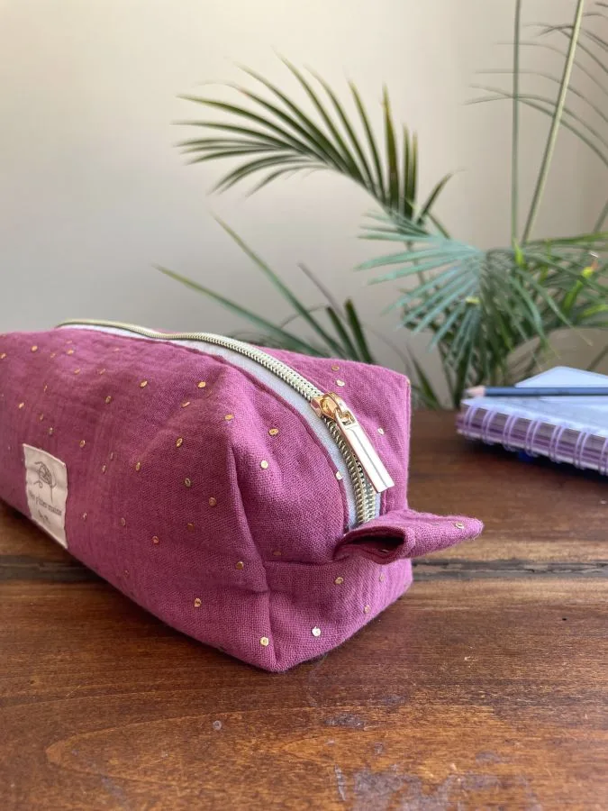 Trousse d'école double gaze framboise – Image 4