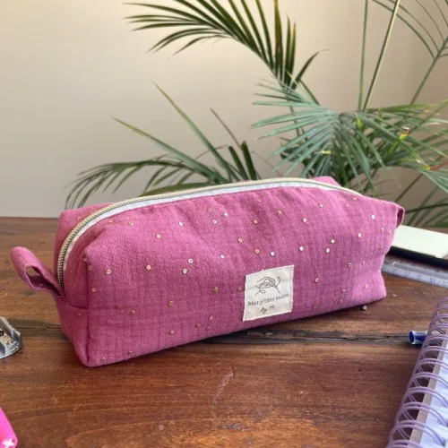 Trousse d’école double gaze framboise
