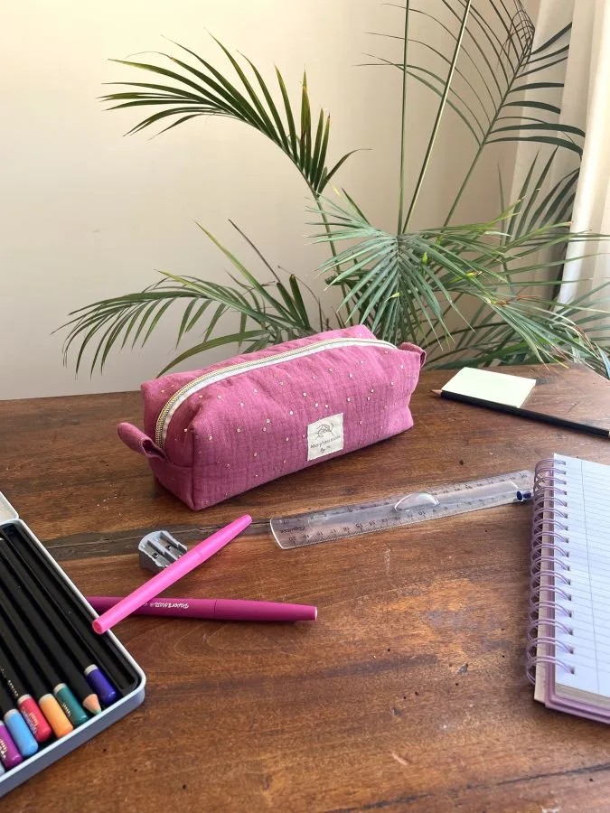 Trousse d'école double gaze framboise – Image 6