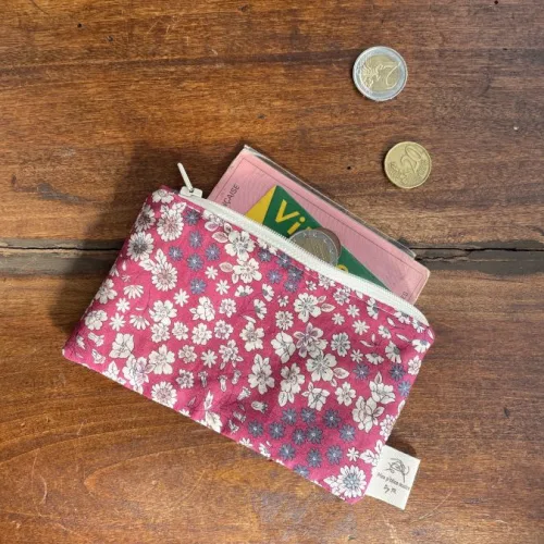 Porte-monnaie fleuri rose