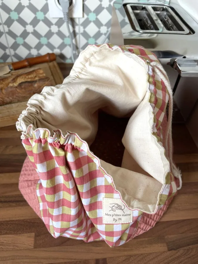 Sac à pain vichy rose – Image 4