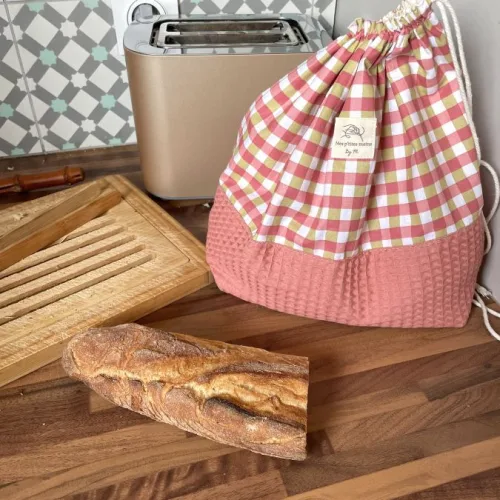 Sac à pain vichy rose