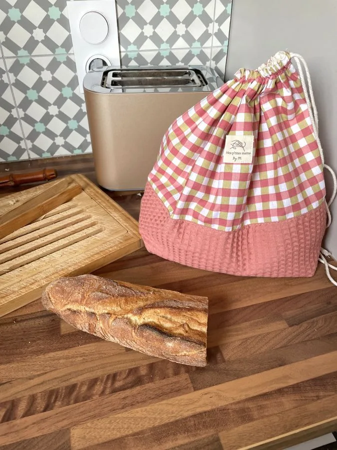 sac à pain vichy vert et rose