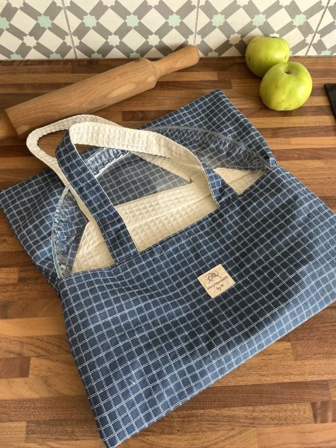 sac à tarte en tissu bleu à carreaux