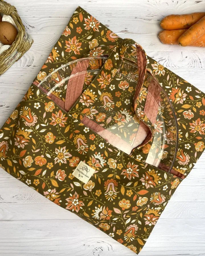 sac à tarte feuillage d'Automne kaki et orange